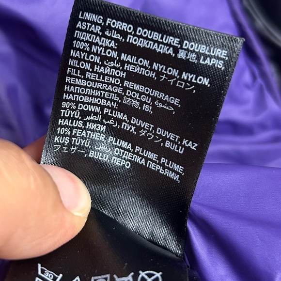 Y2K Bebe Down Puffer Bomber Jacket Women's Sp Black Shiny Purple inside pocket - Picture 14 of 16